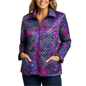 Vintage Chico’s Quilted Shine Idella Metallic Paisley Print Reversible Jacket